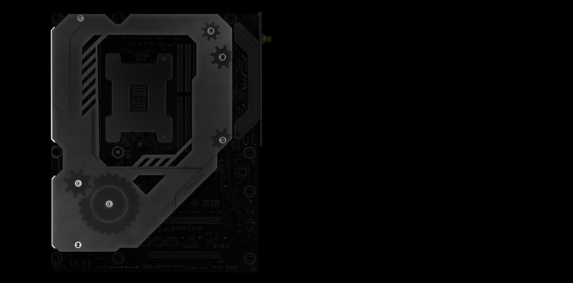 the inside of the motherboard as background